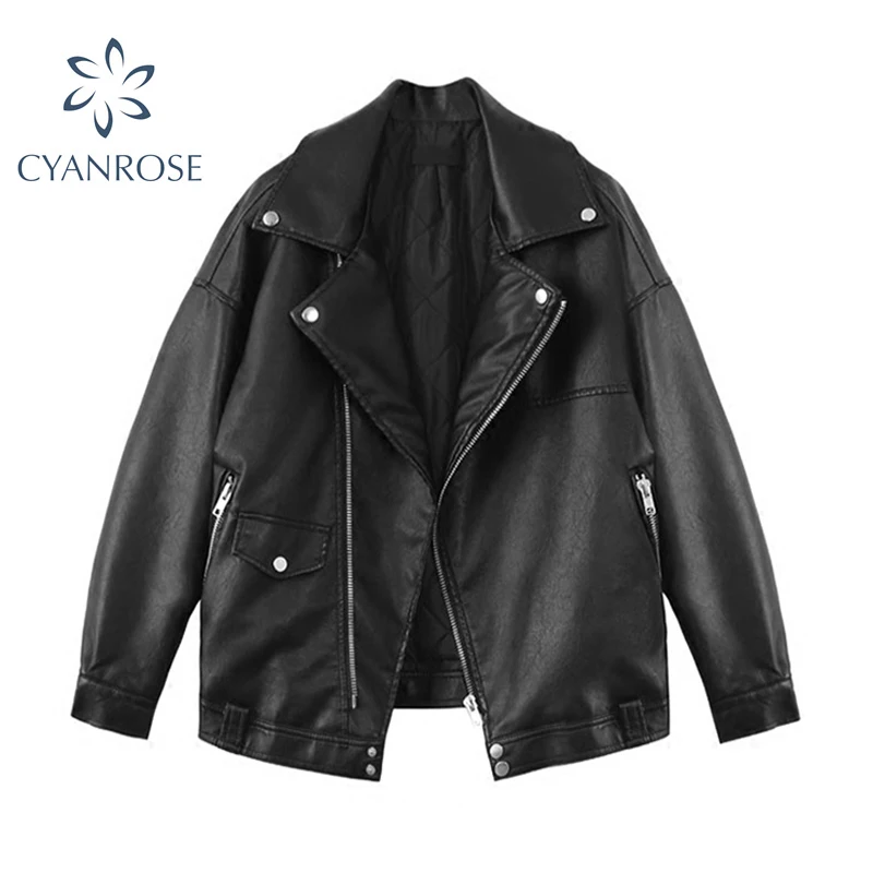 

Women's Short Washed PU Leather Jacket Zipper Bright Colors Ladies Autumn Winter Biker Motorcycle Jackets Female Streetwear Coat