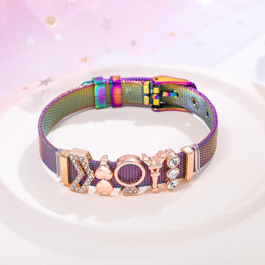 

Seialoy Colorful Stainless Steel Mesh Bracelet Watch Chain Rose Gold Tower Love Heart Charm Bangle For Men Women Jewelry Gift
