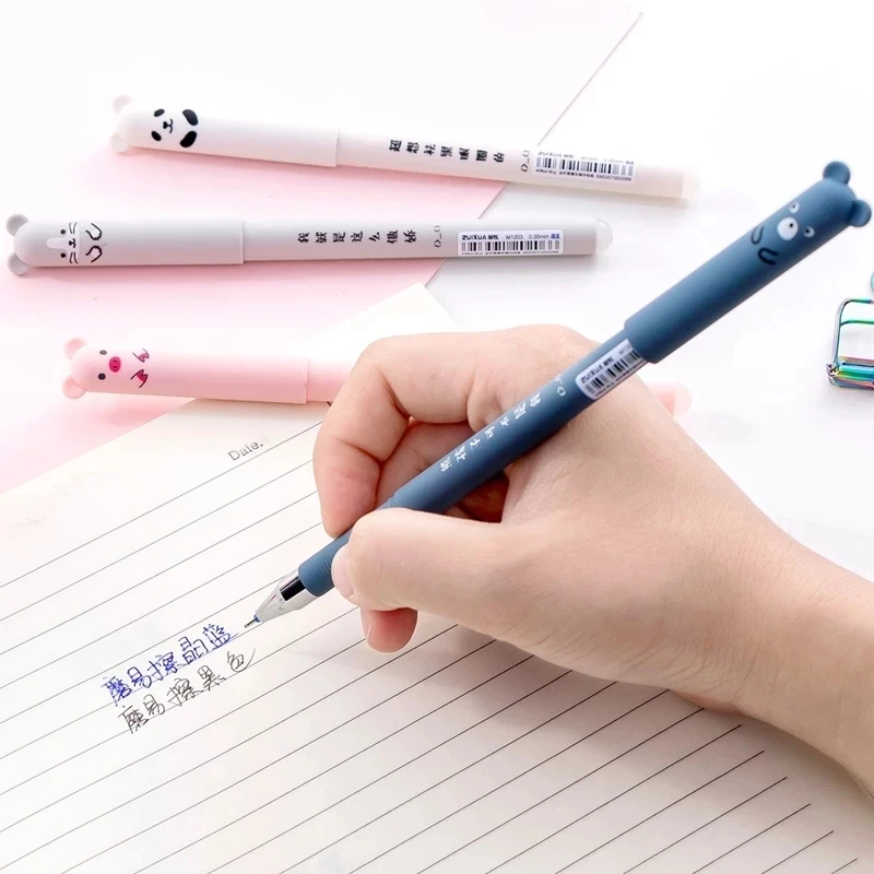 

58 Pcs/Set Cute Panda Cat Gel Pens 0.5mm Refill Rod Magic Erasable Pens for School Writing Washable Handle Kawaii Stationery