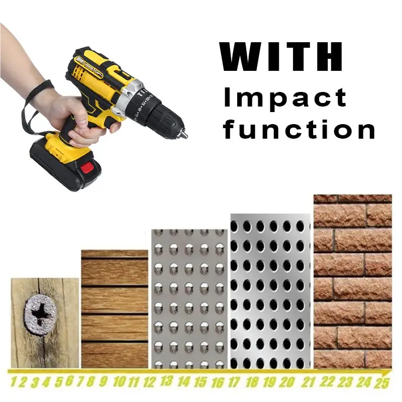 3 In 1 48V Cordless Electric Hammer Impact Drill Screwdriver 25+3 Torque Dual Speed With 2 Lithium-Ion Battery | Инструменты