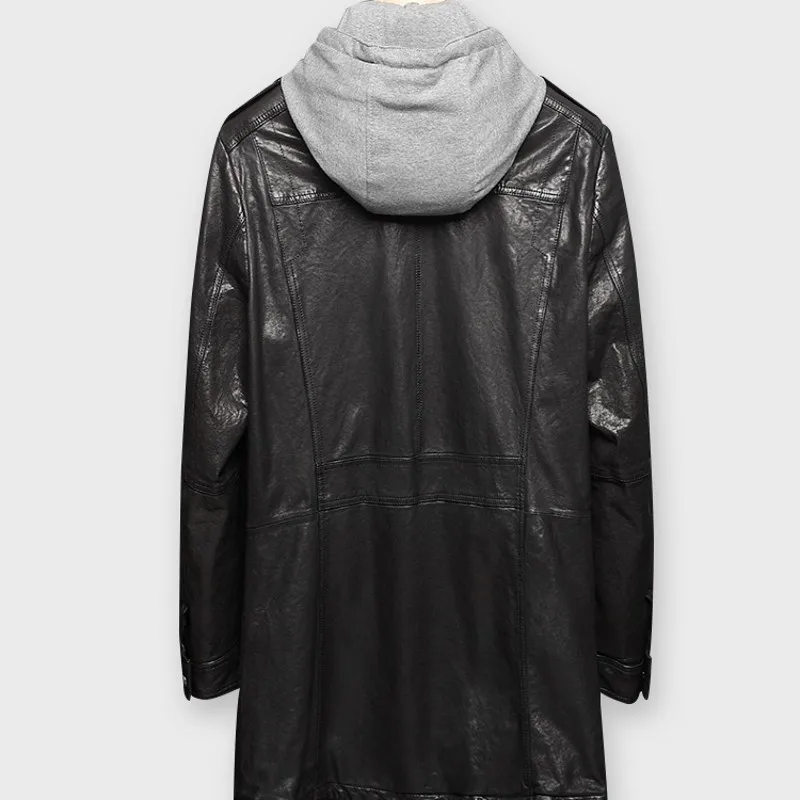 Модные весенне-осенние мужские тренчи средней длины из овчины с капюшоном и