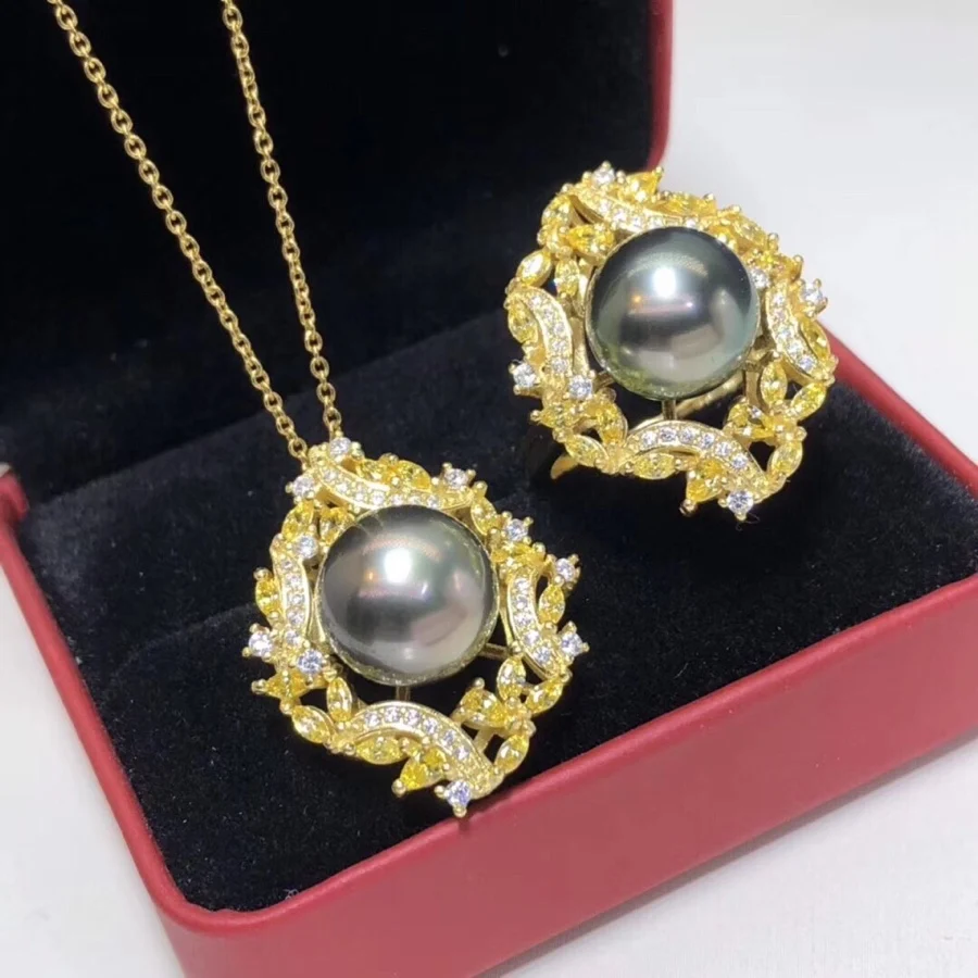 Ювелирные изделия из чистого серебра 925 пробы с натуральным океаном Таити черный