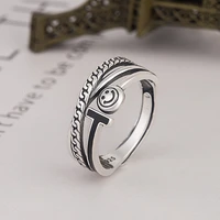 sa silverage retro smiley face chain t ring jewelry silver 925 s925 sterling silver ring female mens ring fashion marcasite