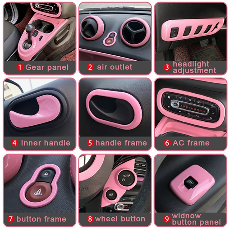 Pink Car Interior Decoration Cover For Mercedes Smart 453 Fortwo Forfour Shiny Stylish Girl Accessories