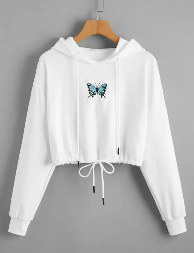 

Winter Butterfly Print Hoodies for Girls Streetwear Hip Hop Sweatshirt Women Casual Hoody Korean Clothes