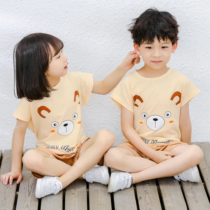 Детский набор пижам для мальчиков Милая футболка с коротким рукавом и круглым
