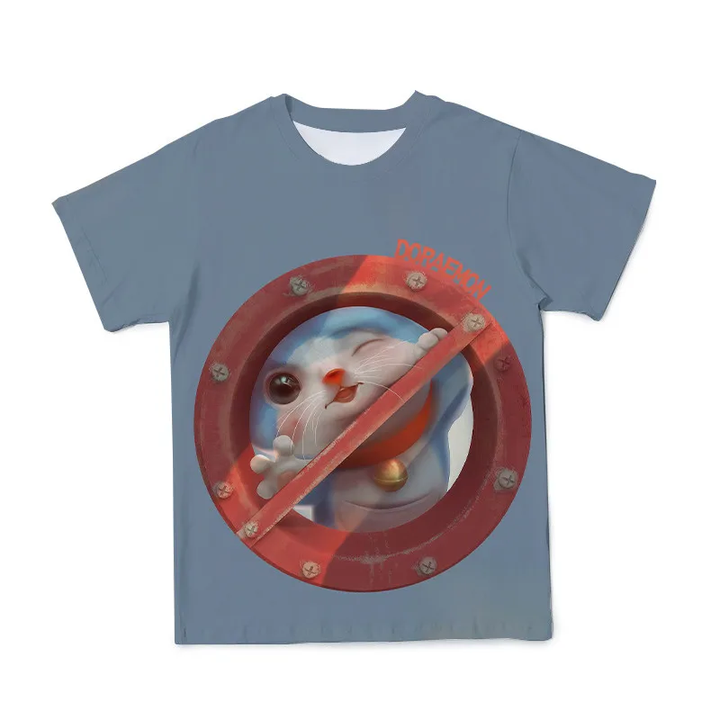 

3D Children's T-Shirt Summer New Doraemon Cute And Interesting Anime Short-Sleeved O-Neck Slim 4T-14T Baby Clothing T-Shirt