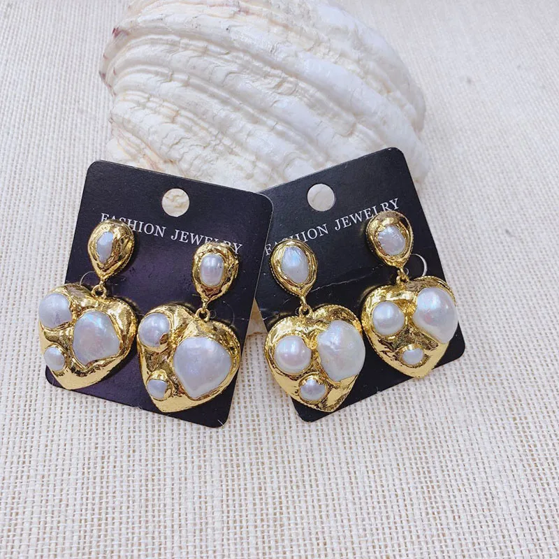 

ZLH Pearl Earring Heart Shape Dangle Fashion Earring 24K Gold For Lady 3pairs Factory Wholesale Earring