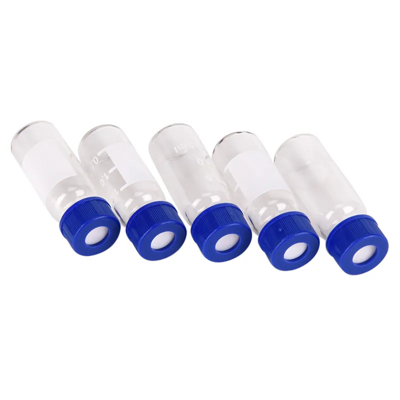 

5 Pcs Blue Screw Cap Sample Vials Plastic Lid Graduated Round Glass Reagent Bottle Screw On Cover Graduation Lab Supply ZMONH