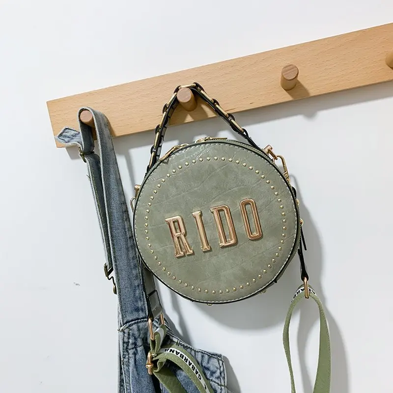 

Vintage Scrub Leather Round Designer Crossbody Bag For Women 2020 PU Leather Shoulder Bags Ladies Small Handbags Mini Tote Bag