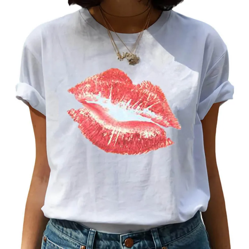 

Lip Print T-shirt Women Summer Casual T-shirts Tees Harajuku Korean Style Graphic Tops 2021 Harajuku Graphic Female T-shirts