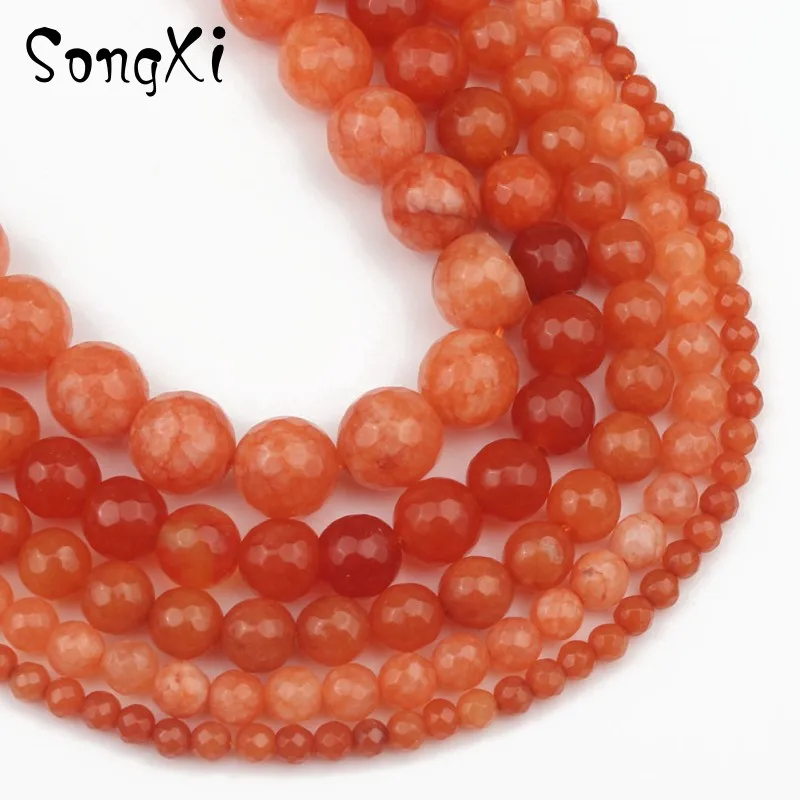 Граненый темно-оранжевый свободные бусы из халцедона для изготовления бижутерии