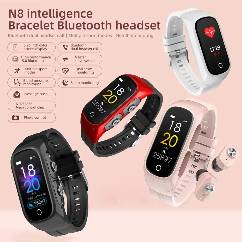

New N8 Smart Watch 2In1 Multifunctional Wireless TWS Bluetooth Earphone Bracelet Fitness Tracker Wristband Headset for Men Women