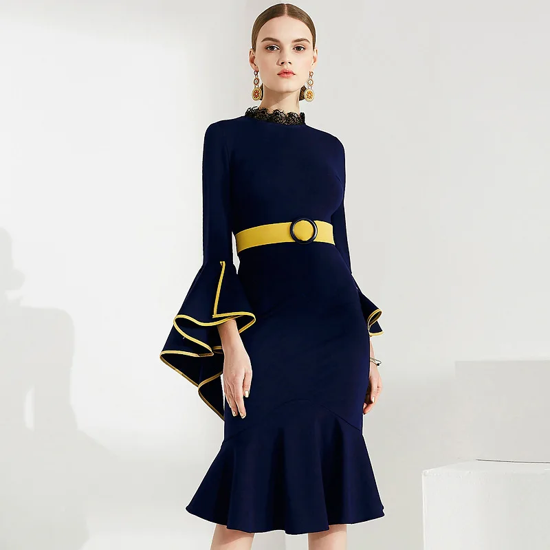 Женское платье с рукавом в форме листа лотоса торжественное ol для похудения