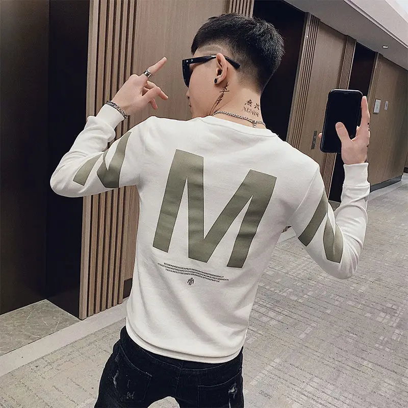 

Autumn / Winter 2020 High End Oversized Printed Long Sleeve T-shirt Men's Korean Slim Round Neck Pullover Sweater Top