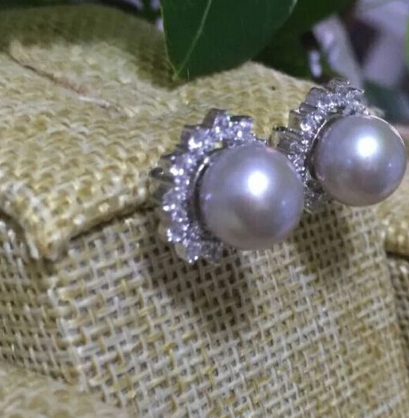 1017+++elegant a pair of 9-10mm round south sea silver grey pearl earring 925s | Украшения и аксессуары