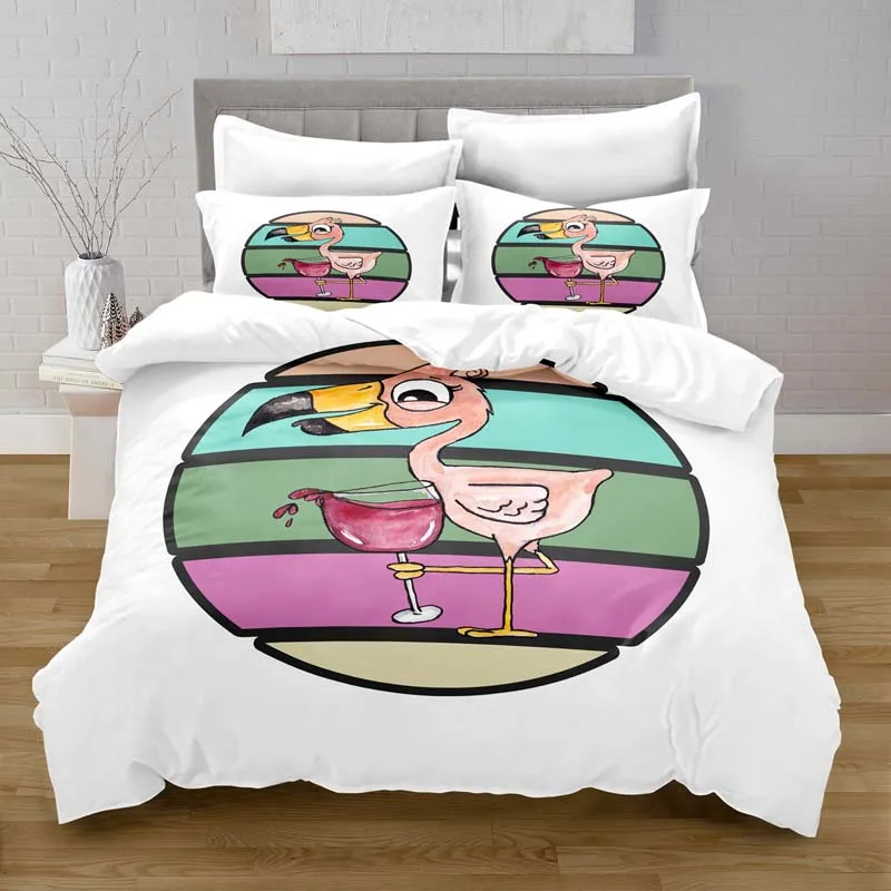 

100% Polyester Cartoon Flamingo Style Digital Printing Cover Set with Pillowcase Bed Sets for Girl Comforter Bedding Sets