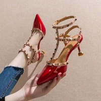 rivet high heels women stiletto pointed toe single shoes women 2021 new summer all match sexy orange womens shoes sandals