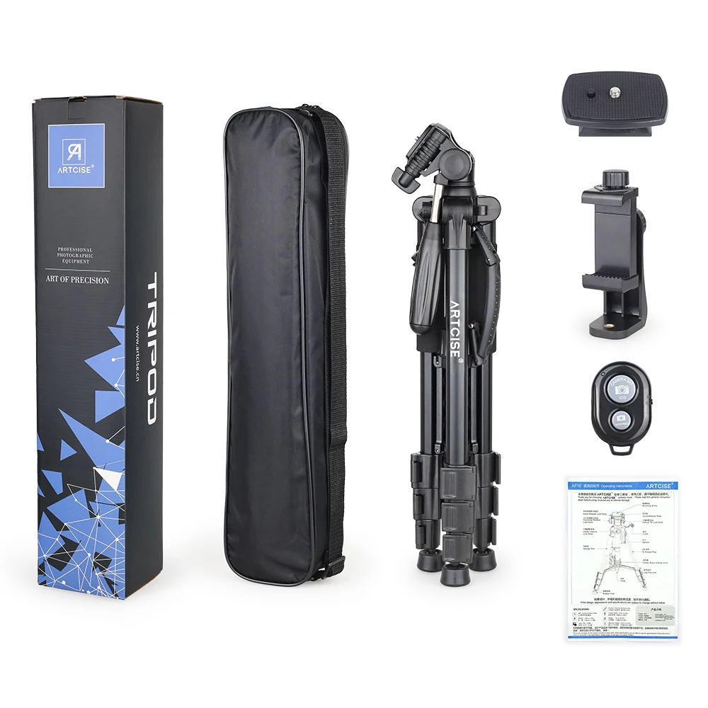 professional camera tripod lightweight travel af10 photographic aluminum higher tripod 160cm max with phone holder mount stand free global shipping