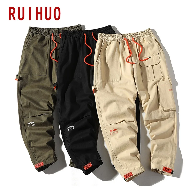 

RUIHUO лодыжки-Длина брюки-карго для мужчин одежда Японская уличная одежда мужские джоггеры брюки для мужчин брюки для девочек Harajuku 4XL 2021