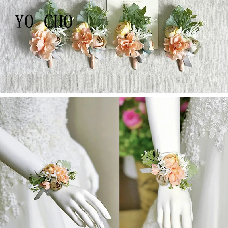 YO CHO Silk Hydrangea Flower Wrist Corsage Supplies Artificial Rose Bracelet Sister Brooch for Wedding Prom Party | Дом и сад