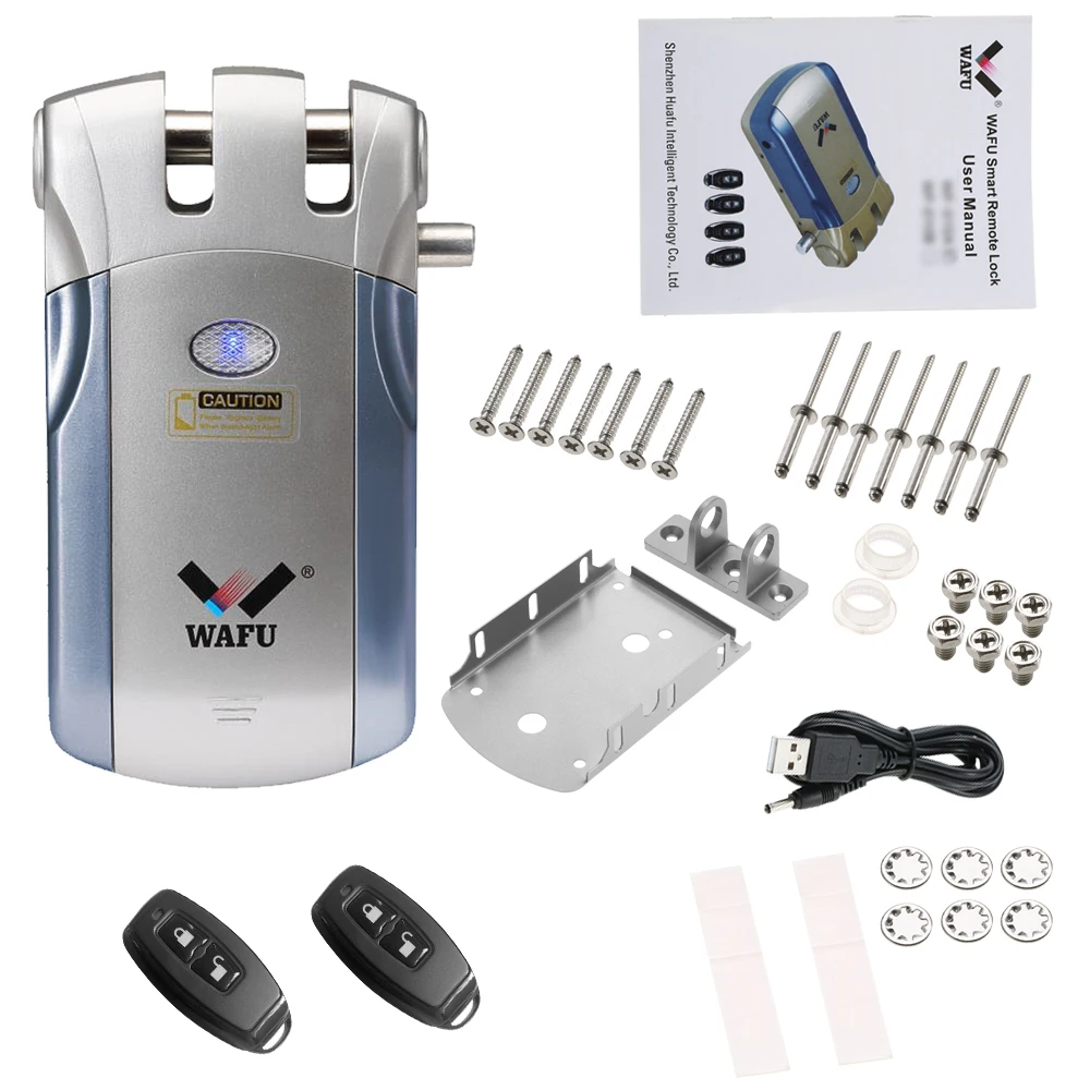 WAFU WF-018, электрический замок, Беспроводной интеллектуальный пульт дистанционного управления, умный замок, безопасность, невидимый, без ключа, дверной вход, интеллектуальный замок - Цвет: 2Key Blue and Silver