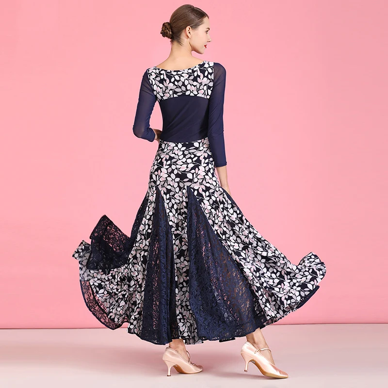 

Ballroom Waltz Dresses Adult Crystal Hemp Print Modern Dance Dress For Women Performance Clothing Bullfight Practice Wear DN4439