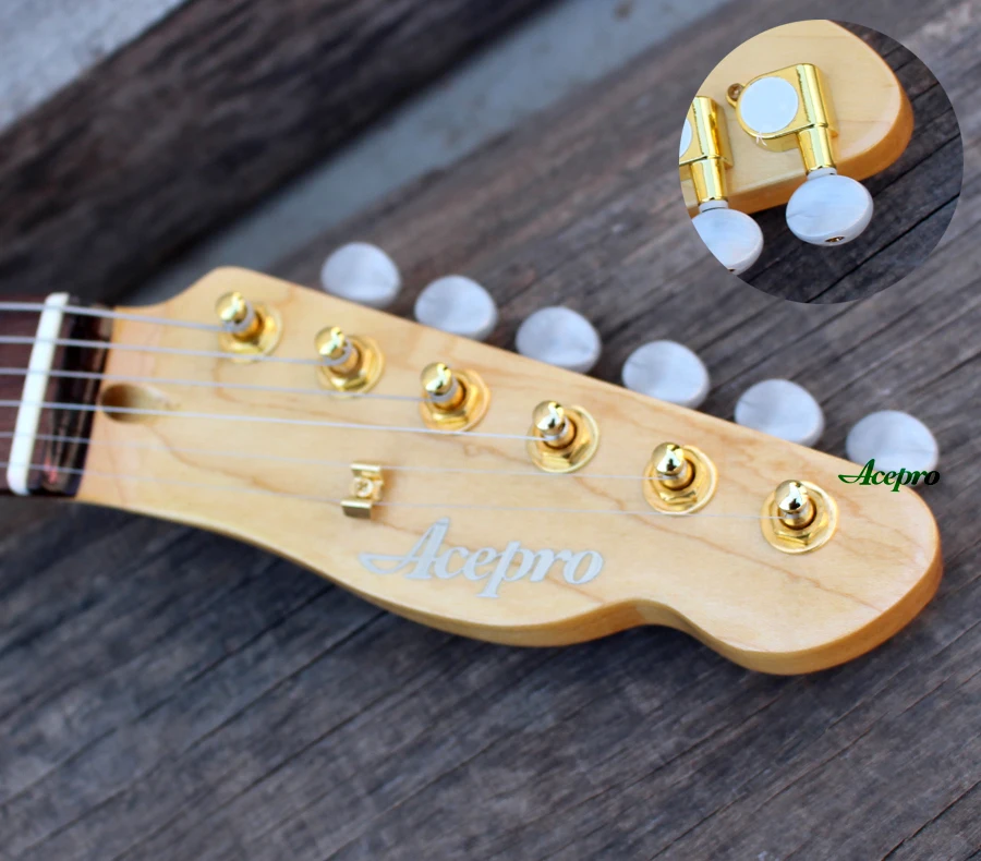 ACEPRO Высокое качество электрогитара, 2 шт. корпус из красного дерева и Spalted клен, Абалон Точки инкрустация, белый жемчуг тюнеры