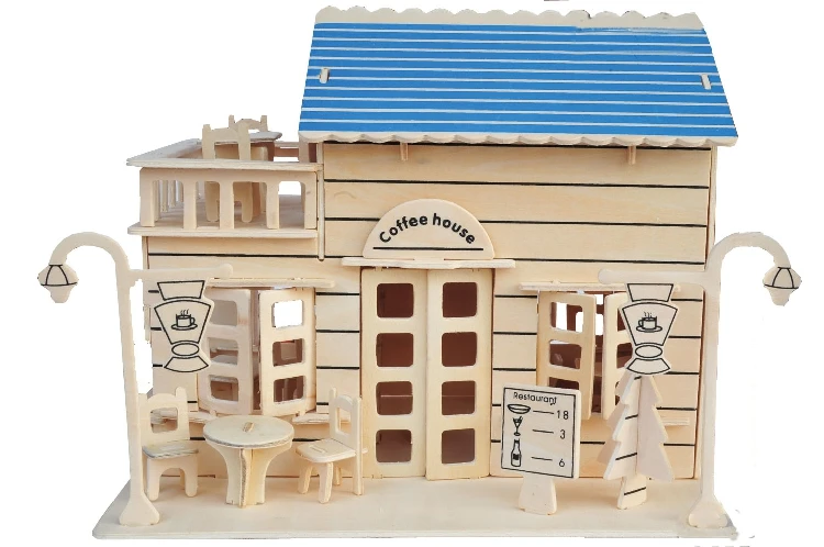 

Candice guo! Обучающая деревянная игрушка, 3D пазл, набор для сборки изделий из дерева, строительная серия, кофейник, подарок на день рождения и Рож...