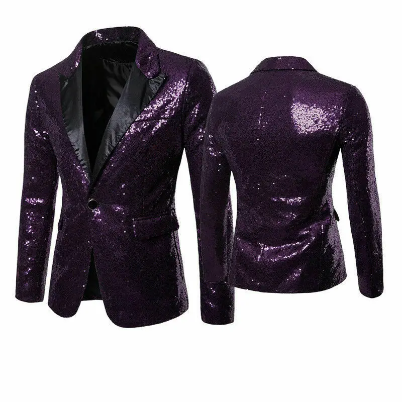 

Goocheer Mens New Tuxedo Suit Bling Sequin Gentleman One Button Dance Coat Blazer Jacket
