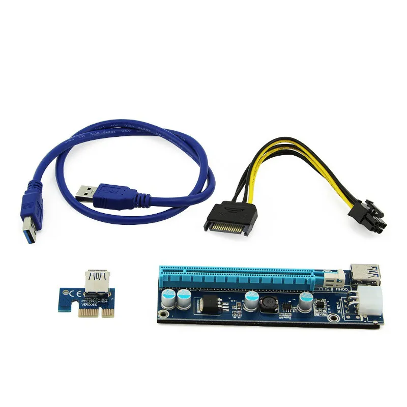 5 шт. PCI-E Riser PCI E Express 1X to 16X Card USB 3 0 SATA 6Pin кабели для BTC Bitcoin Mining Antminer |