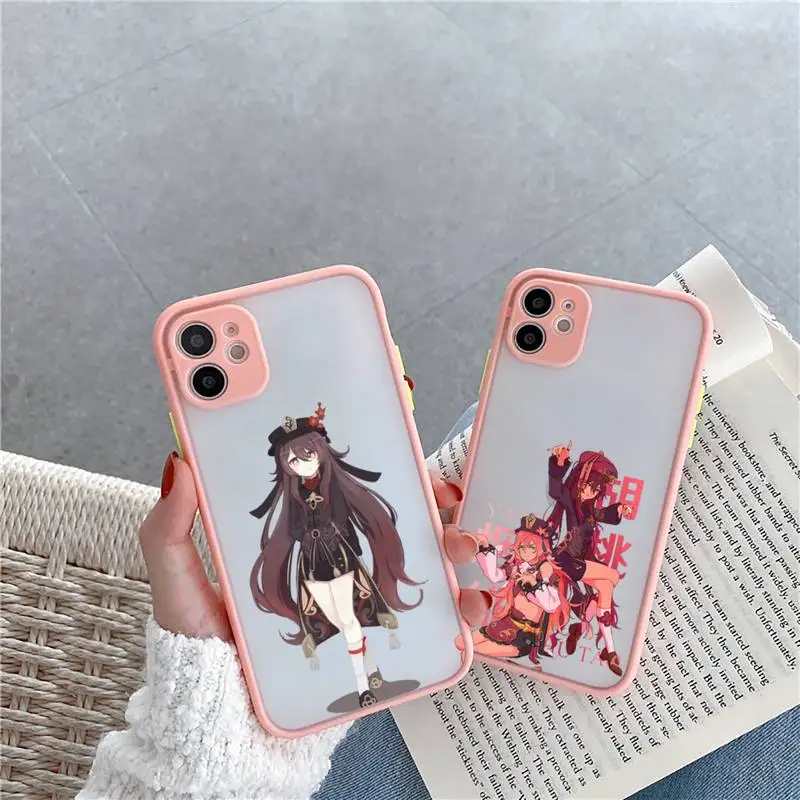 

Hu Tao Genshin Impact Phone Case For iPhone 12 11 Mini Pro XR XS Max 7 8 Plus X Matte transparent Pink Cover