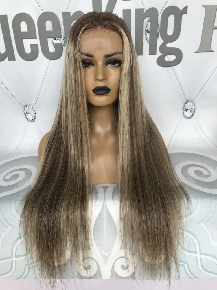 QueenKing волос полный Европейский человеческих волос парик шнурка 150% плотность CAMI Цвет T7/7/24 эффектом деграде(переход от темного к Цвет парики для женщин