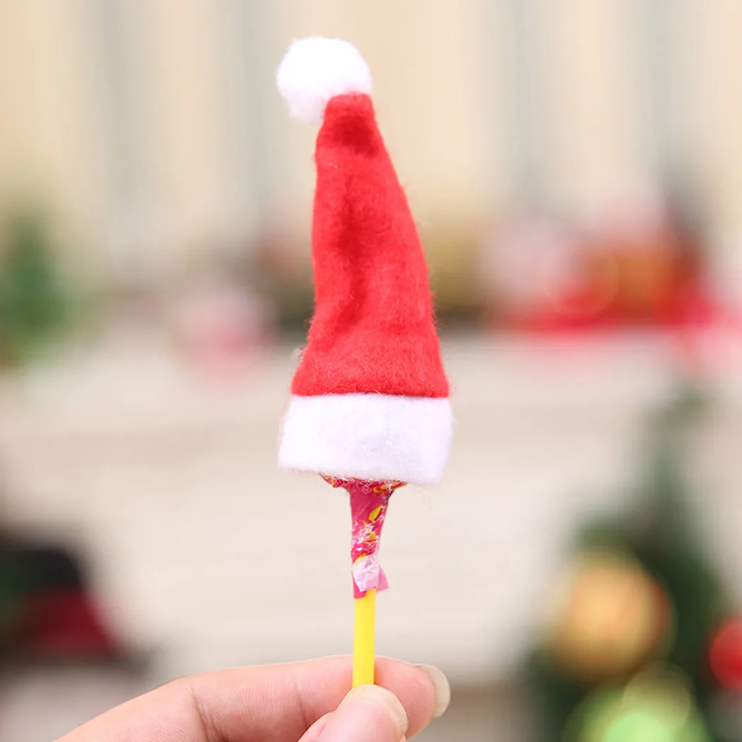 

40pcs Christmas Mini Hat Lollipop Lollypop Santa Claus Cap Wrap Xmas Party Decor Navidad Xmas Tree Hanging Decoration