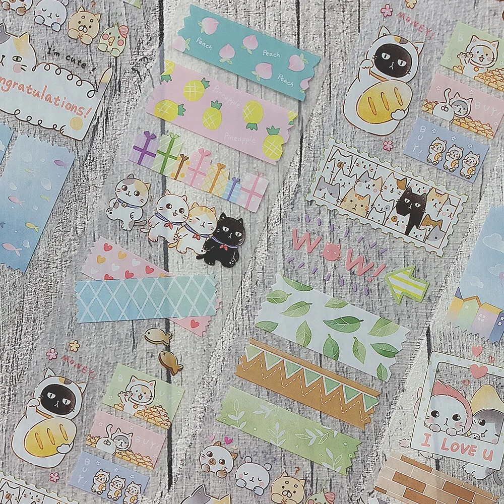 

Lovely Panda Cat PET Tapes Bullet Journal Masking Tape Adhesive Tape DIY Scrapbooking PET Stickers