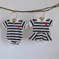 2021 new summer baby striped rompers newborn girls heart dress short sleeve infant kids twins clothes jumpsuit turn down collar