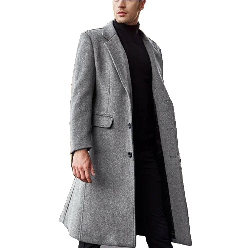 

2019 new British men's long windbreaker woolen coat men's woolen coat