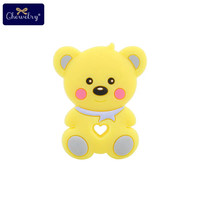 Yellow 1 шт. BPA бесплатно Teddy Bear зубной прорезыватель для малышей силиконовый мультфильм животных грызунов Прорезыватель для зубов для младенцев Ожерелье Подвеска для детей игрушки - Цвет: Yellow