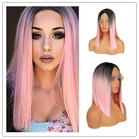 suq t lace front wigs for women black to pink synthetic lace front short bob hair heat resistant daily natural wig