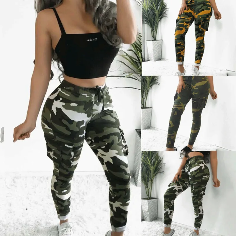 Women's High Waist Camo Cargo Trousers 
