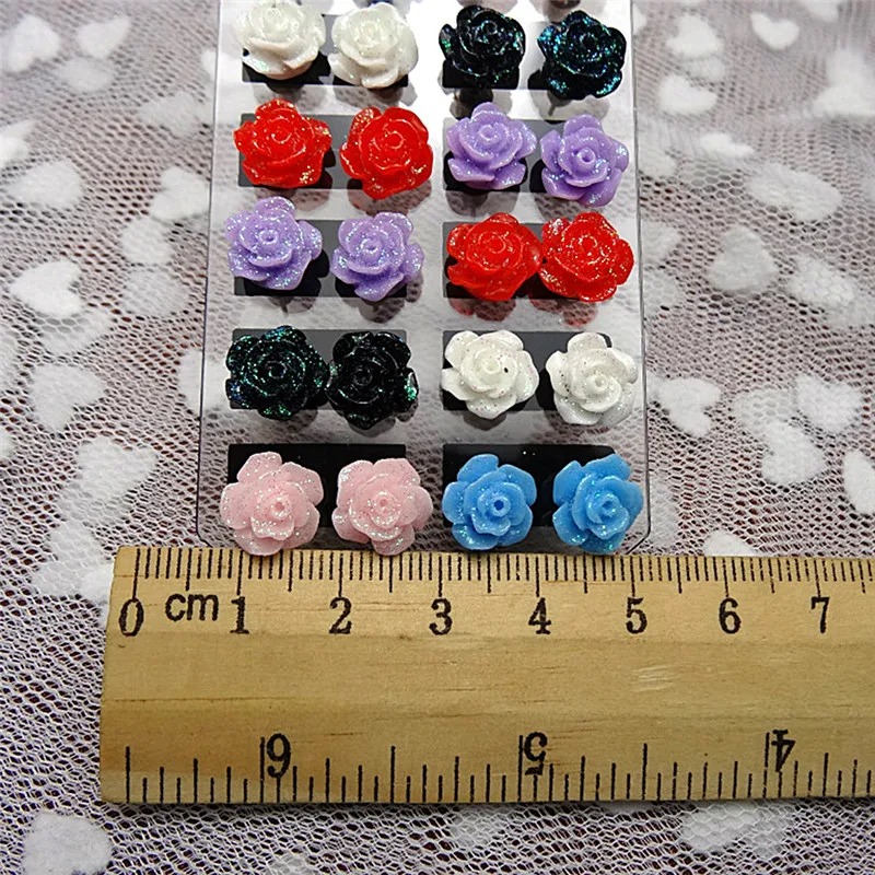 

12 Pairs Mystic Rose Stud Earrings Mixed Color Flower Earrings Wholesale