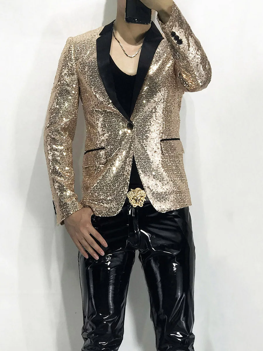 Новый корейский мужской модный костюм с блестками подиумный показ сценический