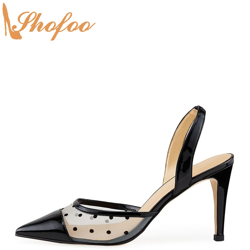 Черные Лоскутные женские туфли-лодочки на высоком каблуке с ремешком пятке