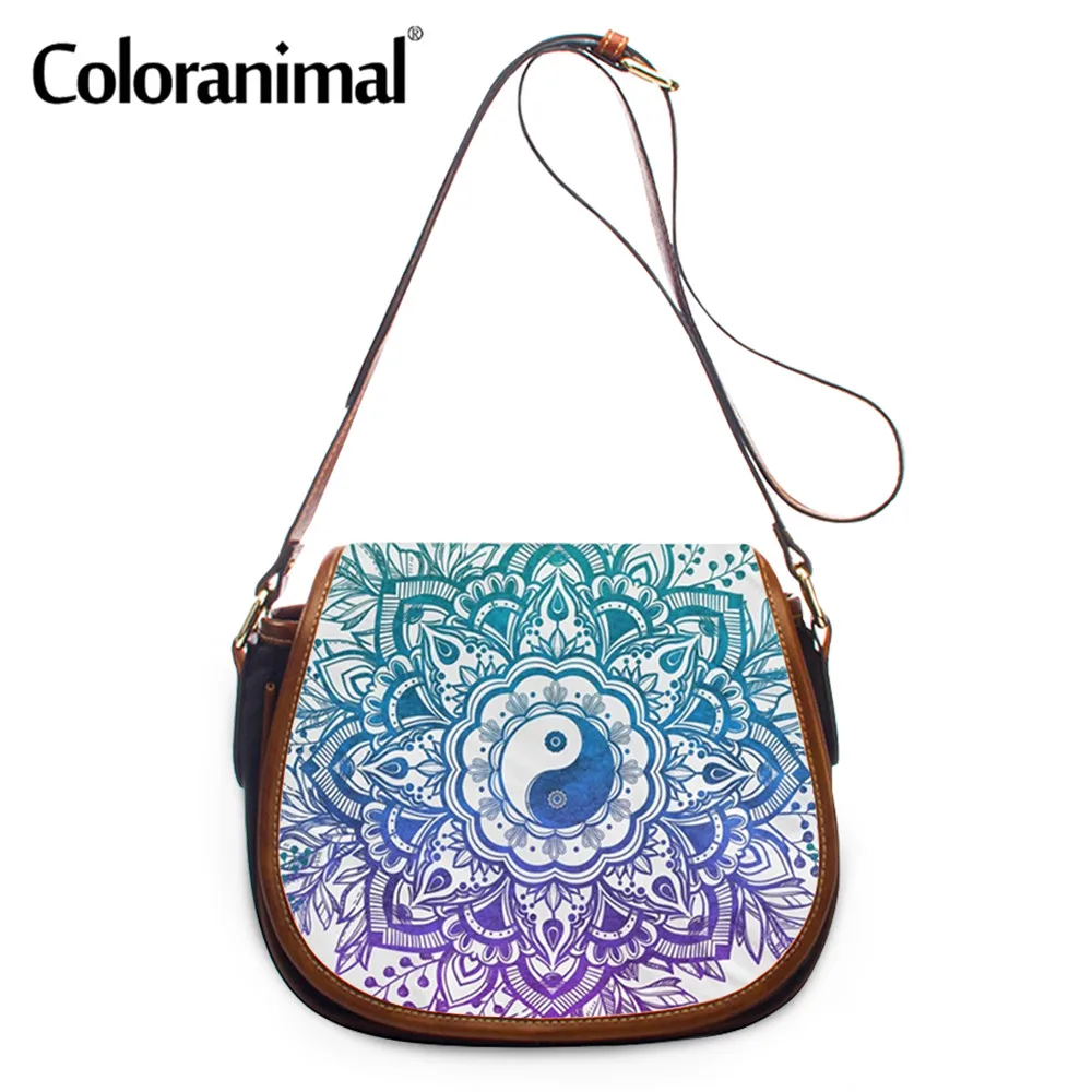

Coloranimal Pretty Gradient Yin Yang Mandala Flower Printed Ladies Shoulder Bag PU Leather Crossbody Bag for Women Saddle Bolsa