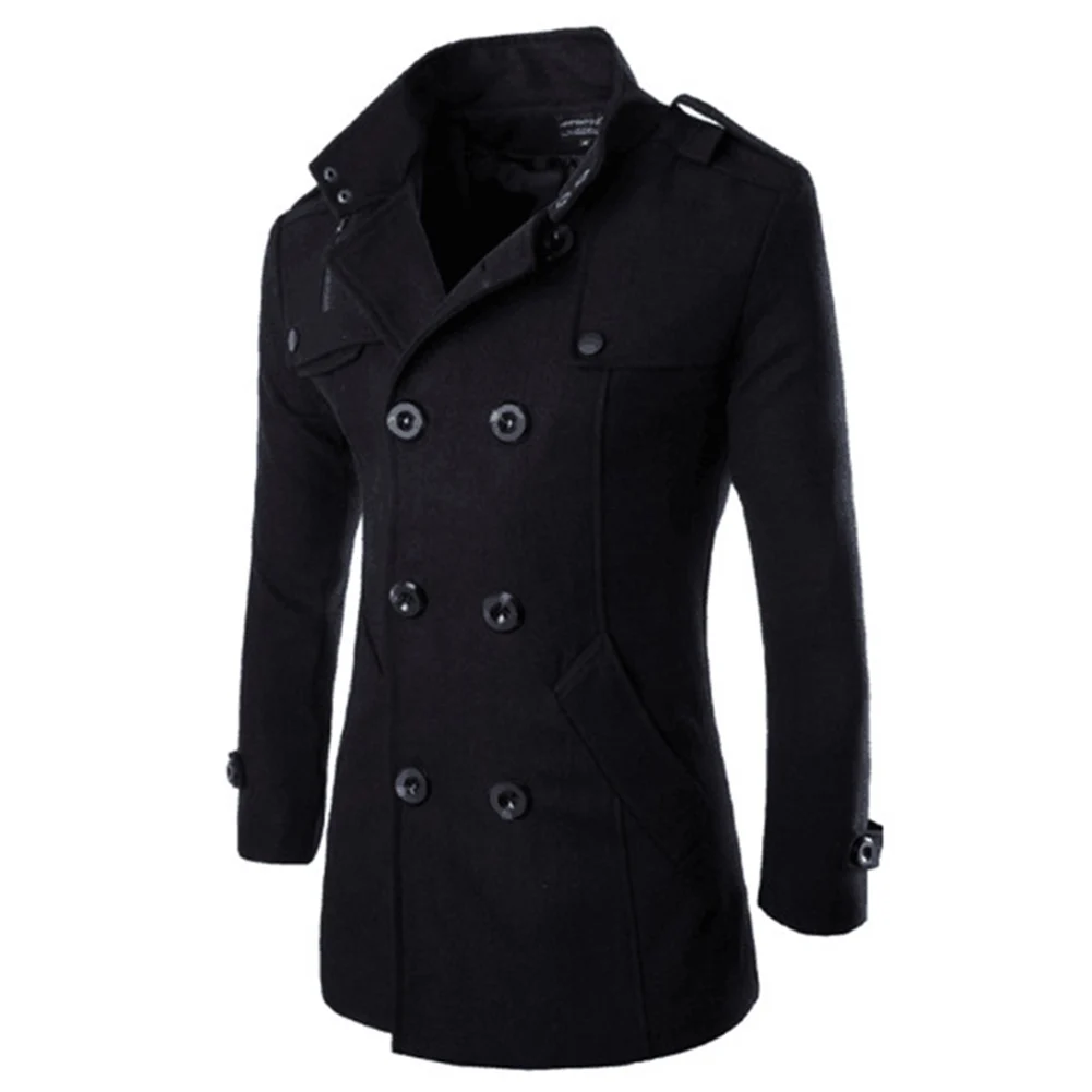 Мужской Тренч осенне зимний модный мужской тонкий двухрядный пиджак на