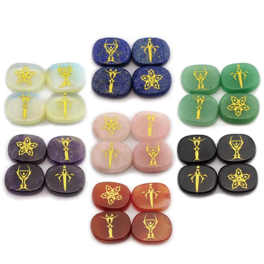 

Natural Stone Furnishing Articles Oval crystal tarot symbol four-piece set power constellation tarot symbol tarot card