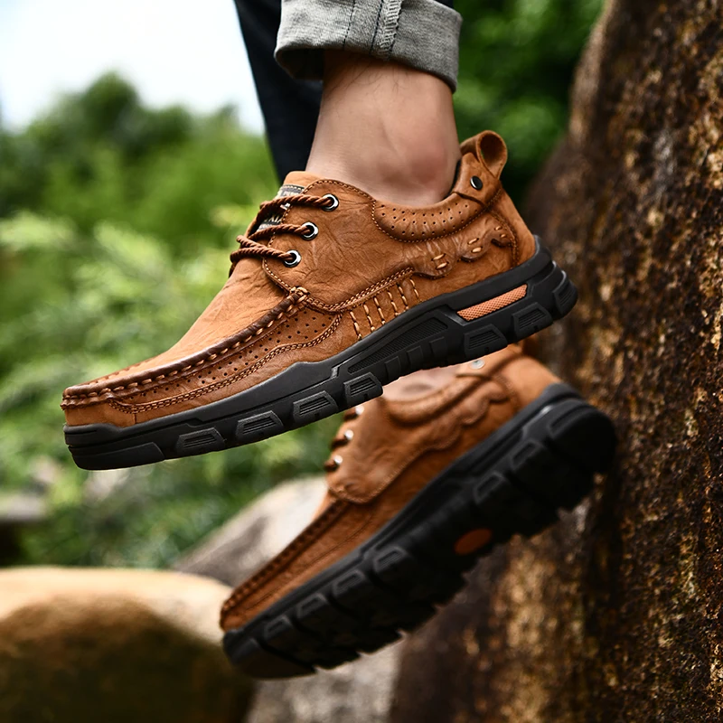 

Men's Genuine Leather Shoes outdoor fashion breathable Top Head Leather Autumn Office Shoes lace up oxfords Soft Man Dress Shoes