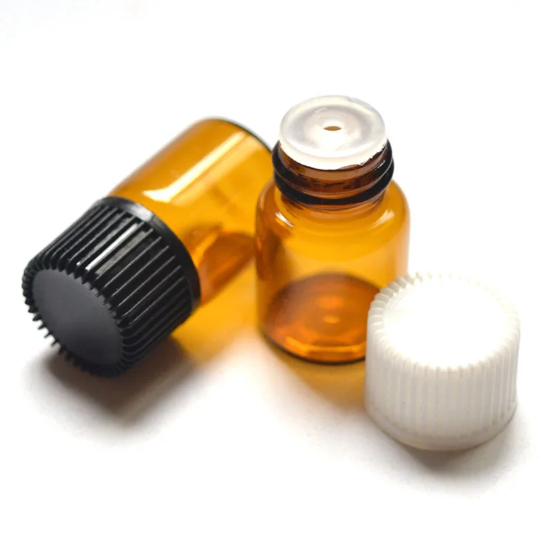 

200pcs/lot 2ml Essential Oil Amber Glass Vials with Orifice Reducer Screw Cap Small Sample Mini 2ml Bottle Fast Shipping