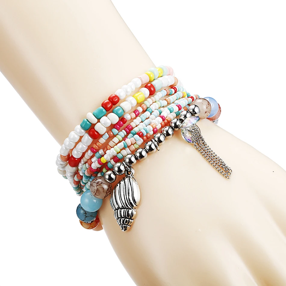 Женский многослойный браслет в богемном стиле с эластичным плетением браслеты и