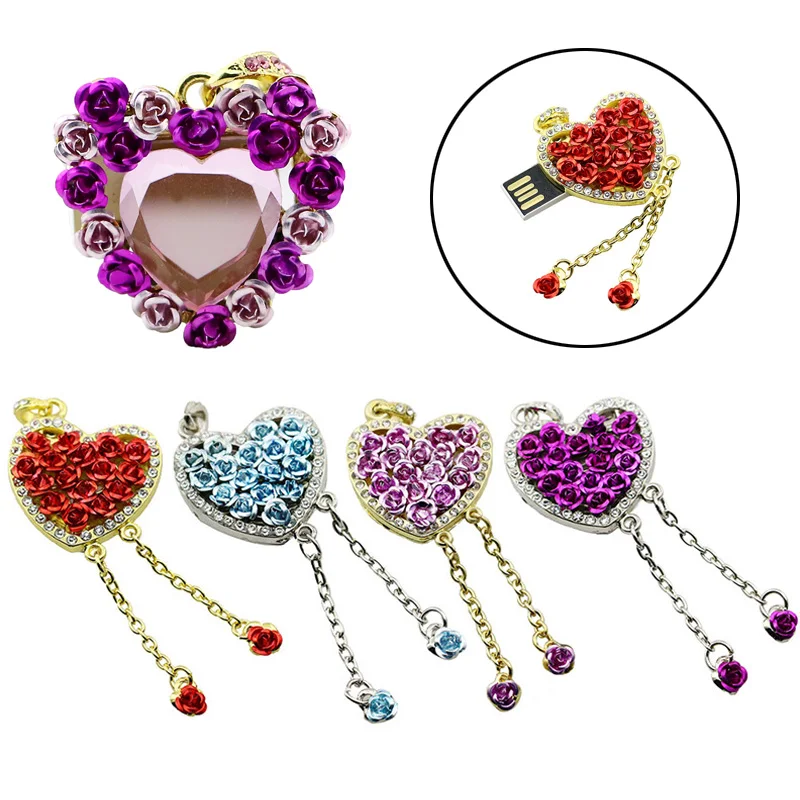 Украшенные цветком из страз ювелирное изделие в виде сердца 4GB/8GB/16GB/32GB/64GB карта